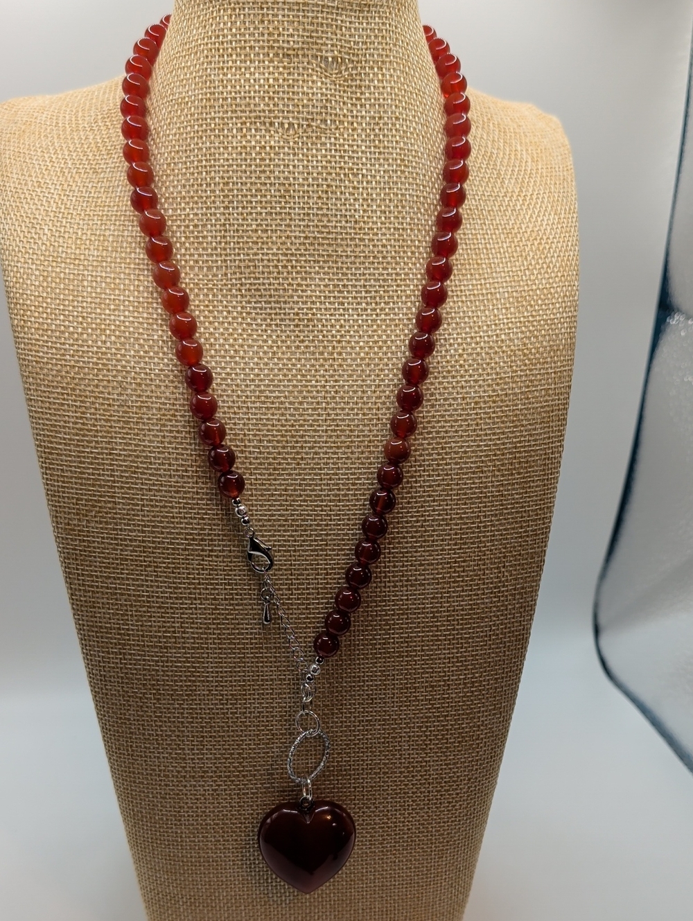 Red Carnelian Beaded Heart Pendant Necklace - Women Jewelry